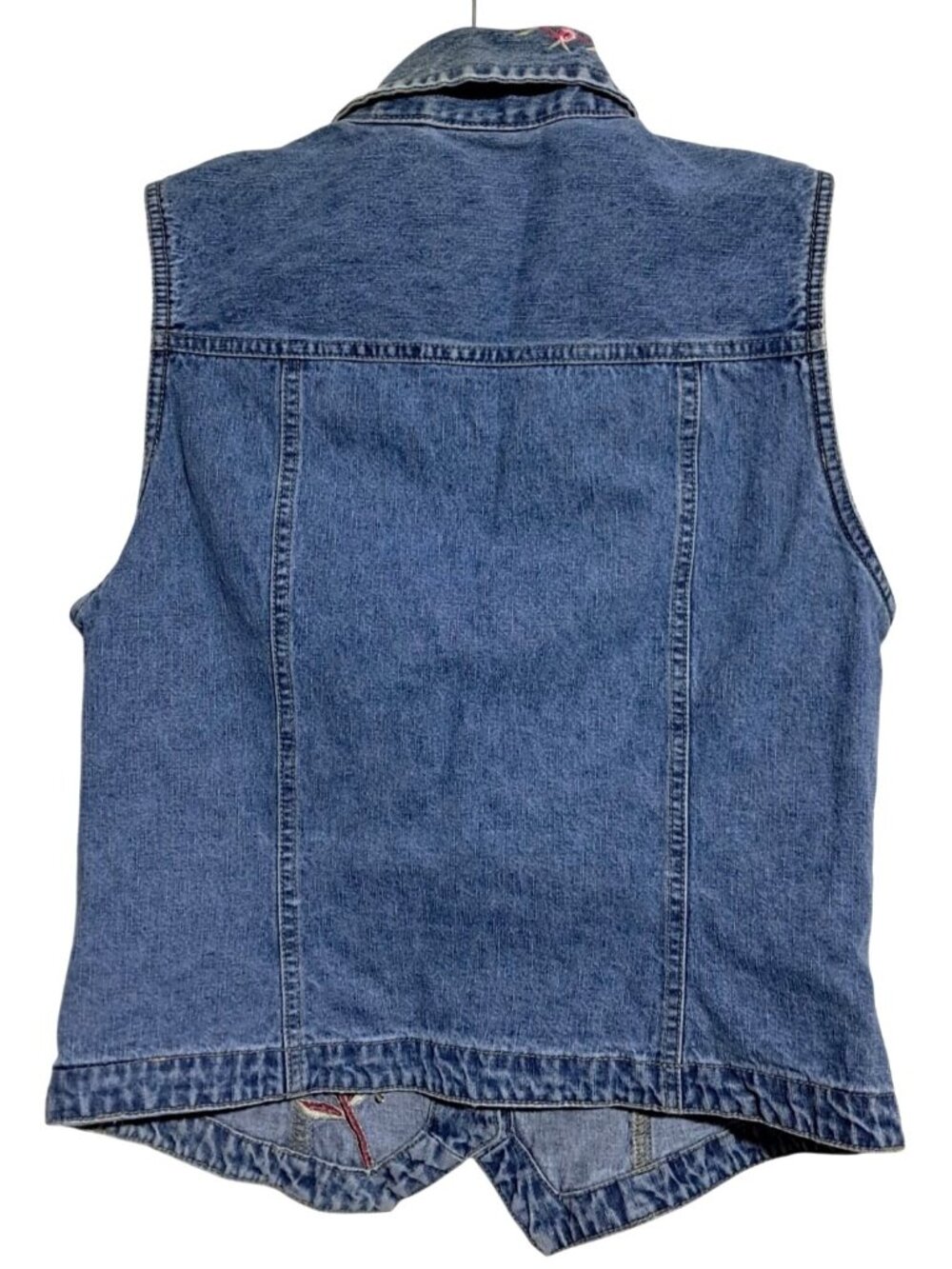 Vtg Bill Blass Denim Vest Womens M Medium Blue Boho Rose Embroidered Cotton Butt - Picture 7 of 13